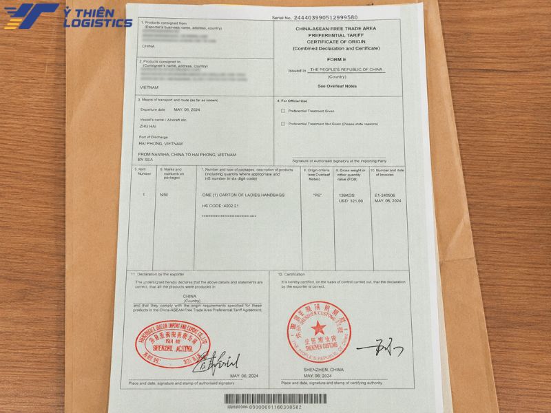 Nội dung của C/O form E